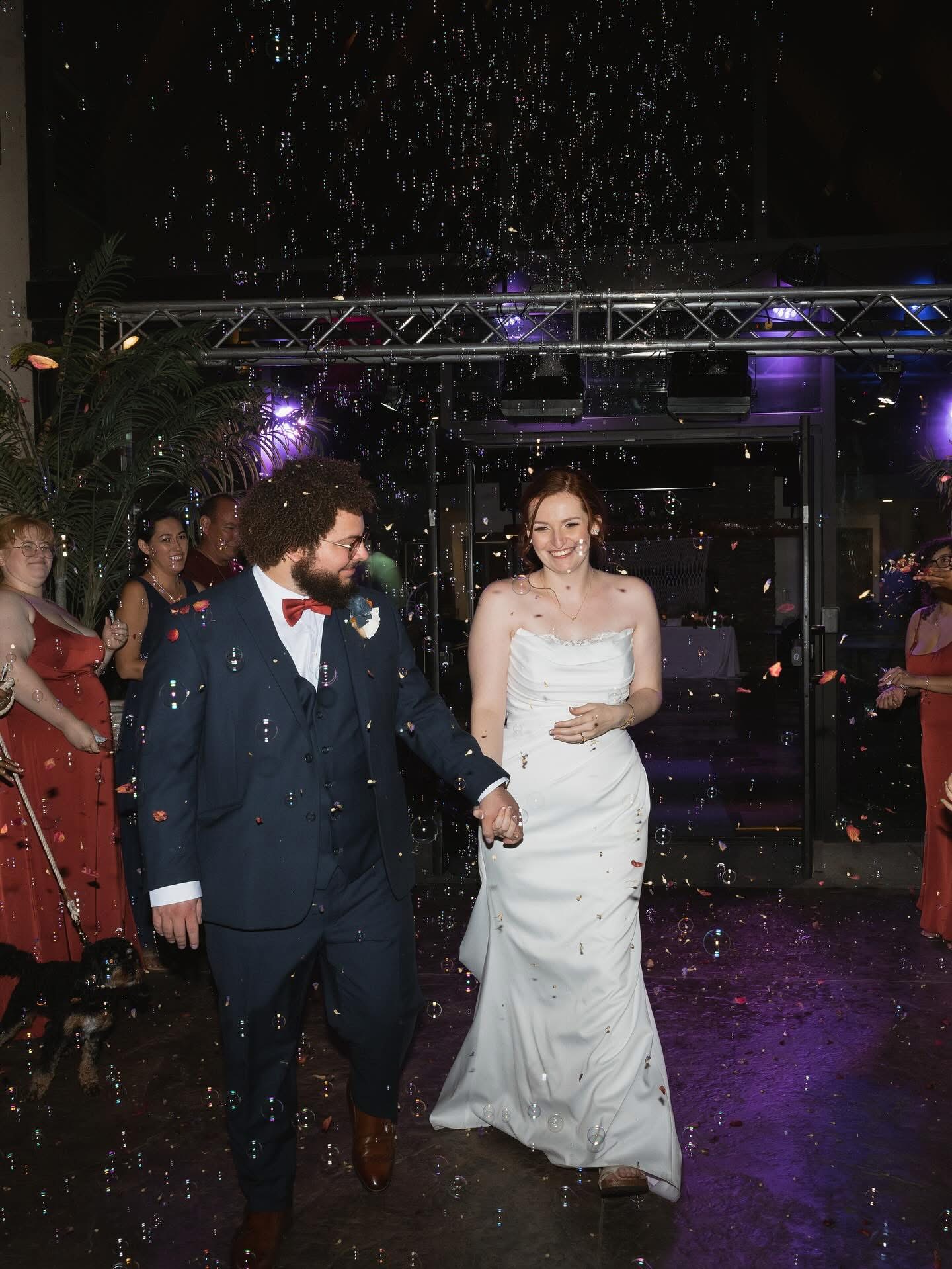 Happy couple at wedding reception